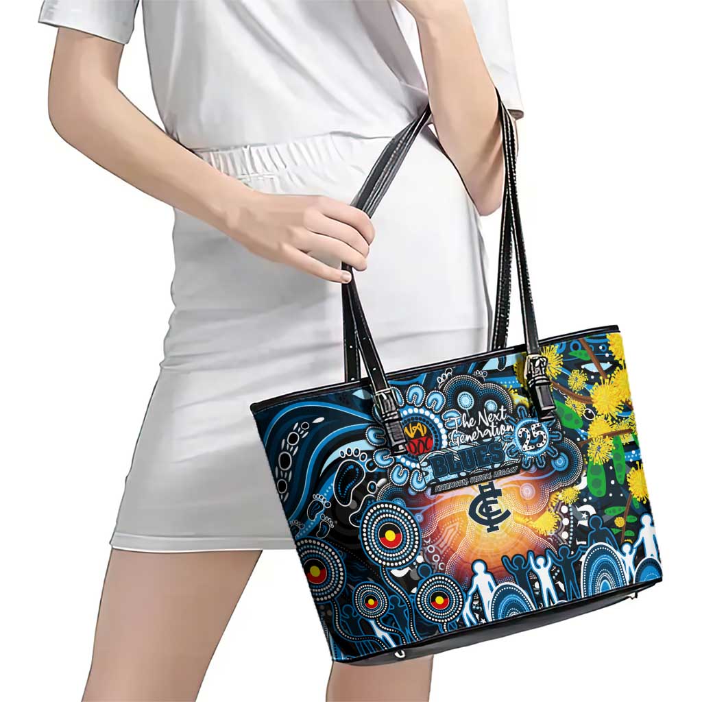 NAIDOC Week 2025 Blues Football Leather Tote Bag Aboriginal Dot Painting