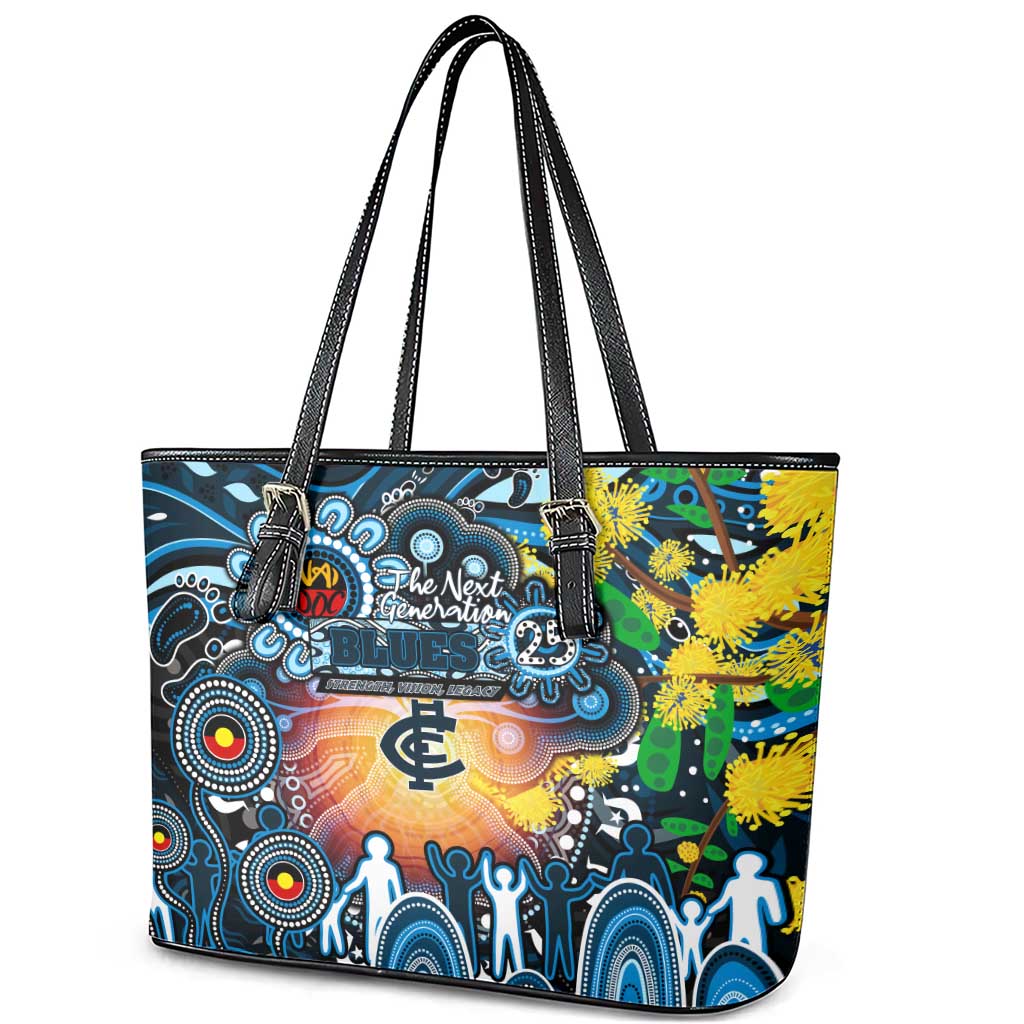 NAIDOC Week 2025 Blues Football Leather Tote Bag Aboriginal Dot Painting
