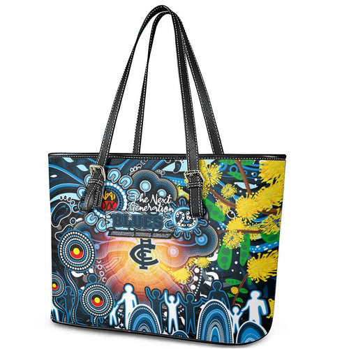 NAIDOC Week 2025 Blues Football Leather Tote Bag Aboriginal Dot Painting
