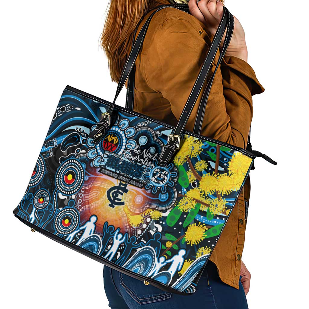 NAIDOC Week 2025 Blues Football Leather Tote Bag Aboriginal Dot Painting