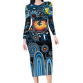 Personalised NAIDOC Week 2025 Blues Football Long Sleeve Bodycon Dress Aboriginal Dot Painting