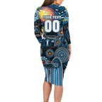 Personalised NAIDOC Week 2025 Blues Football Long Sleeve Bodycon Dress Aboriginal Dot Painting