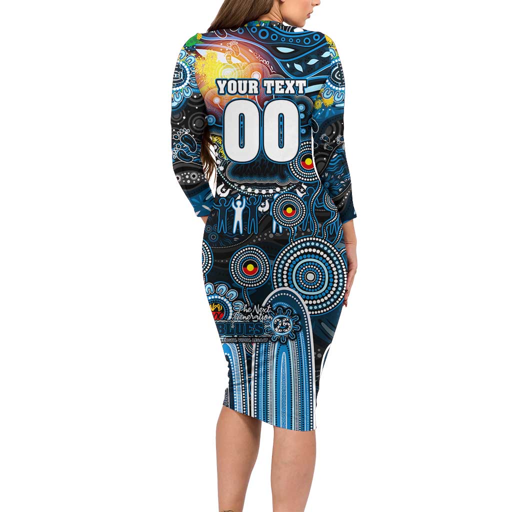 Personalised NAIDOC Week 2025 Blues Football Long Sleeve Bodycon Dress Aboriginal Dot Painting
