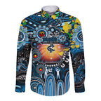 Personalised NAIDOC Week 2025 Blues Football Long Sleeve Button Shirt Aboriginal Dot Painting