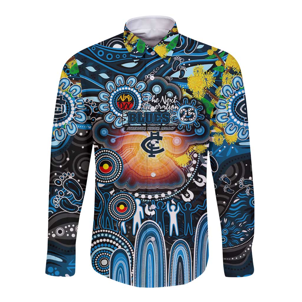 Personalised NAIDOC Week 2025 Blues Football Long Sleeve Button Shirt Aboriginal Dot Painting