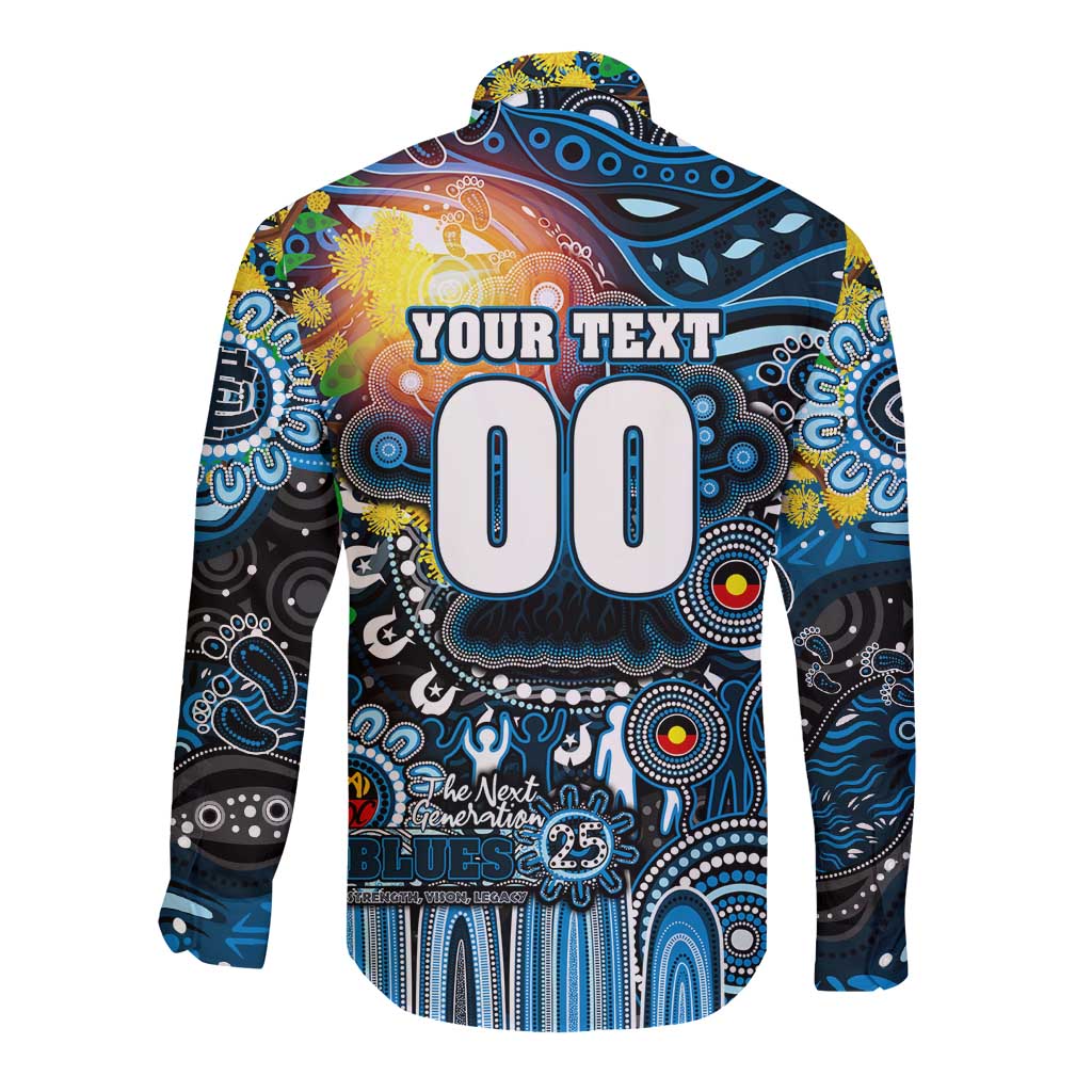 Personalised NAIDOC Week 2025 Blues Football Long Sleeve Button Shirt Aboriginal Dot Painting