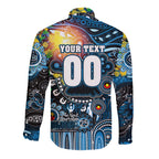 Personalised NAIDOC Week 2025 Blues Football Long Sleeve Button Shirt Aboriginal Dot Painting