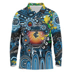 Personalised NAIDOC Week 2025 Blues Football Long Sleeve Polo Shirt Aboriginal Dot Painting