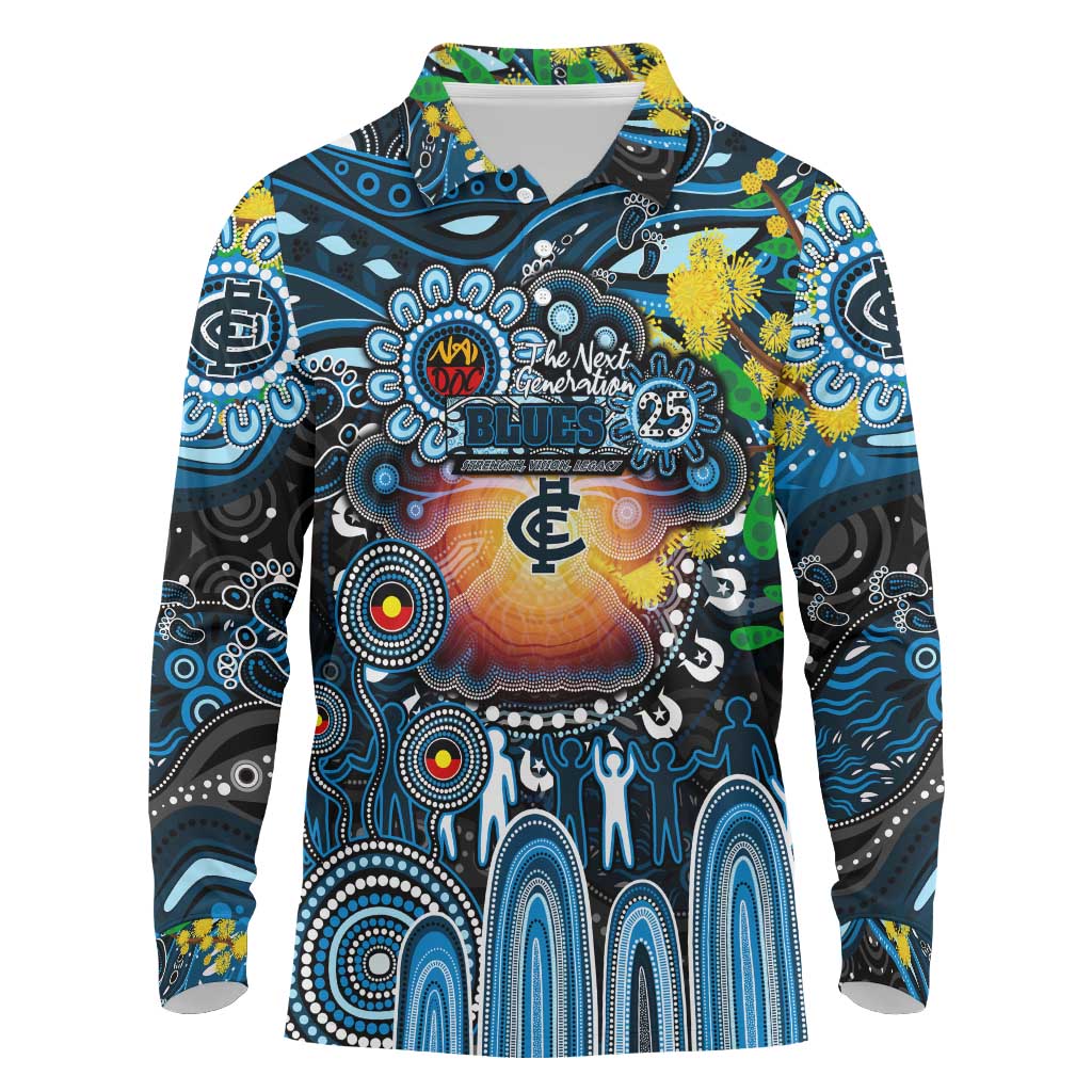 Personalised NAIDOC Week 2025 Blues Football Long Sleeve Polo Shirt Aboriginal Dot Painting