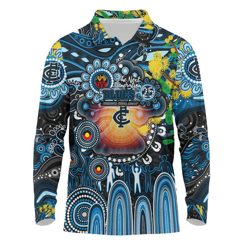 Personalised NAIDOC Week 2025 Blues Football Long Sleeve Polo Shirt Aboriginal Dot Painting