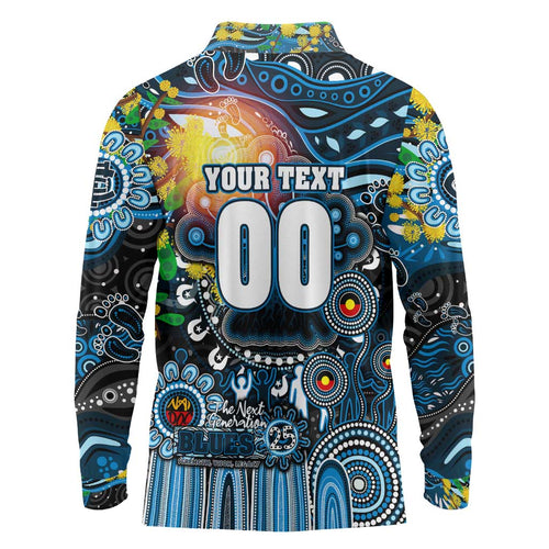 Personalised NAIDOC Week 2025 Blues Football Long Sleeve Polo Shirt Aboriginal Dot Painting