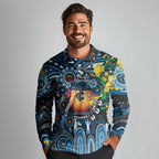 Personalised NAIDOC Week 2025 Blues Football Long Sleeve Polo Shirt Aboriginal Dot Painting