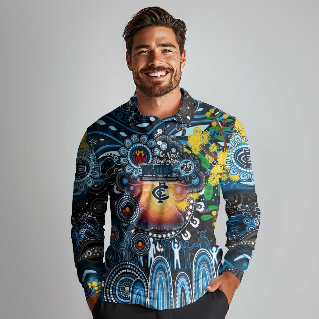 Personalised NAIDOC Week 2025 Blues Football Long Sleeve Polo Shirt Aboriginal Dot Painting
