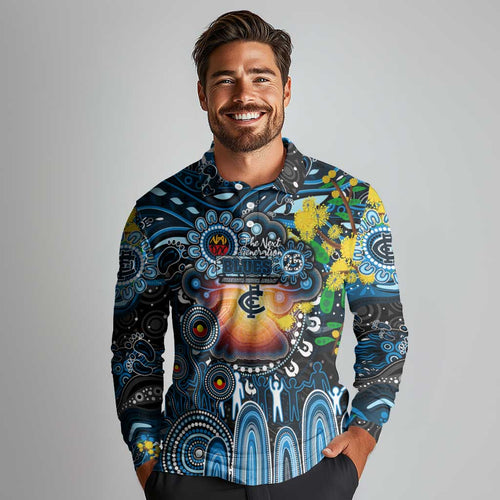 Personalised NAIDOC Week 2025 Blues Football Long Sleeve Polo Shirt Aboriginal Dot Painting