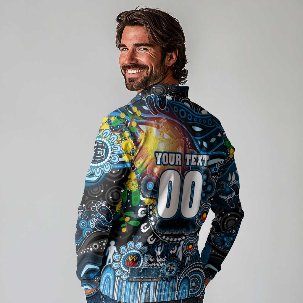 Personalised NAIDOC Week 2025 Blues Football Long Sleeve Polo Shirt Aboriginal Dot Painting