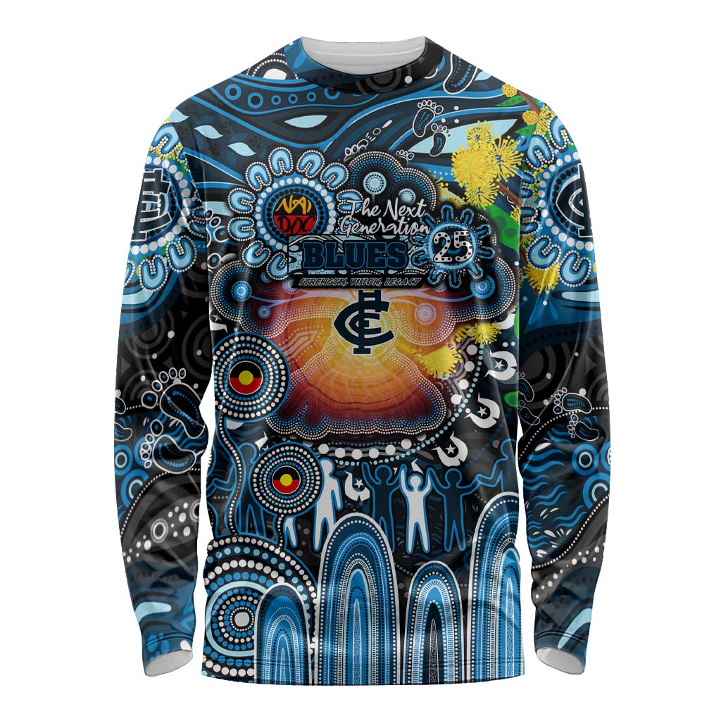 Personalised NAIDOC Week 2025 Blues Football Long Sleeve Shirt Aboriginal Dot Painting
