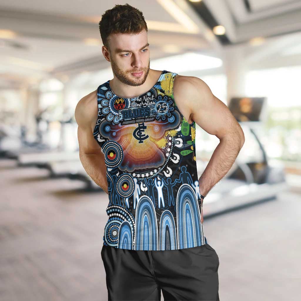 Personalised NAIDOC Week 2025 Blues Football Men Tank Top Aboriginal Dot Painting