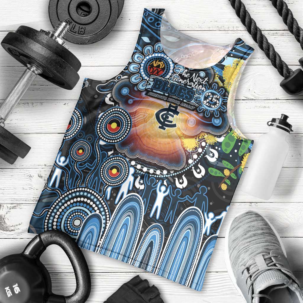 Personalised NAIDOC Week 2025 Blues Football Men Tank Top Aboriginal Dot Painting