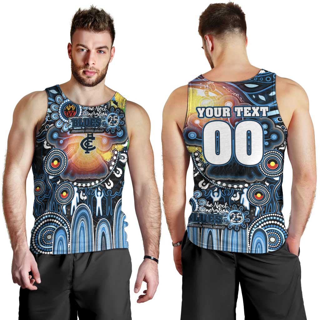 Personalised NAIDOC Week 2025 Blues Football Men Tank Top Aboriginal Dot Painting