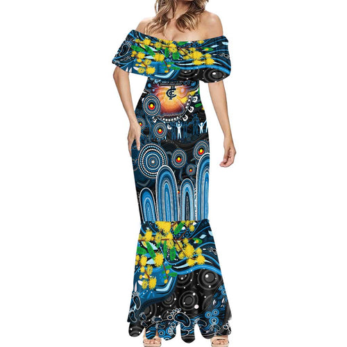 Personalised NAIDOC Week 2025 Blues Football Mermaid Dress Aboriginal Dot Painting