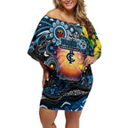 Personalised NAIDOC Week 2025 Blues Football Off Shoulder Short Dress Aboriginal Dot Painting