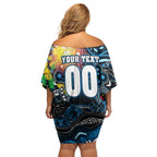Personalised NAIDOC Week 2025 Blues Football Off Shoulder Short Dress Aboriginal Dot Painting