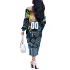 Personalised NAIDOC Week 2025 Blues Football Off The Shoulder Long Sleeve Dress Aboriginal Dot Painting