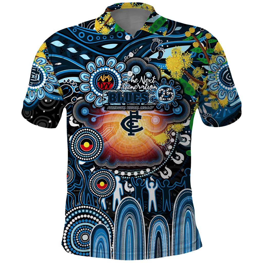 Personalised NAIDOC Week 2025 Blues Football Polo Shirt Aboriginal Dot Painting