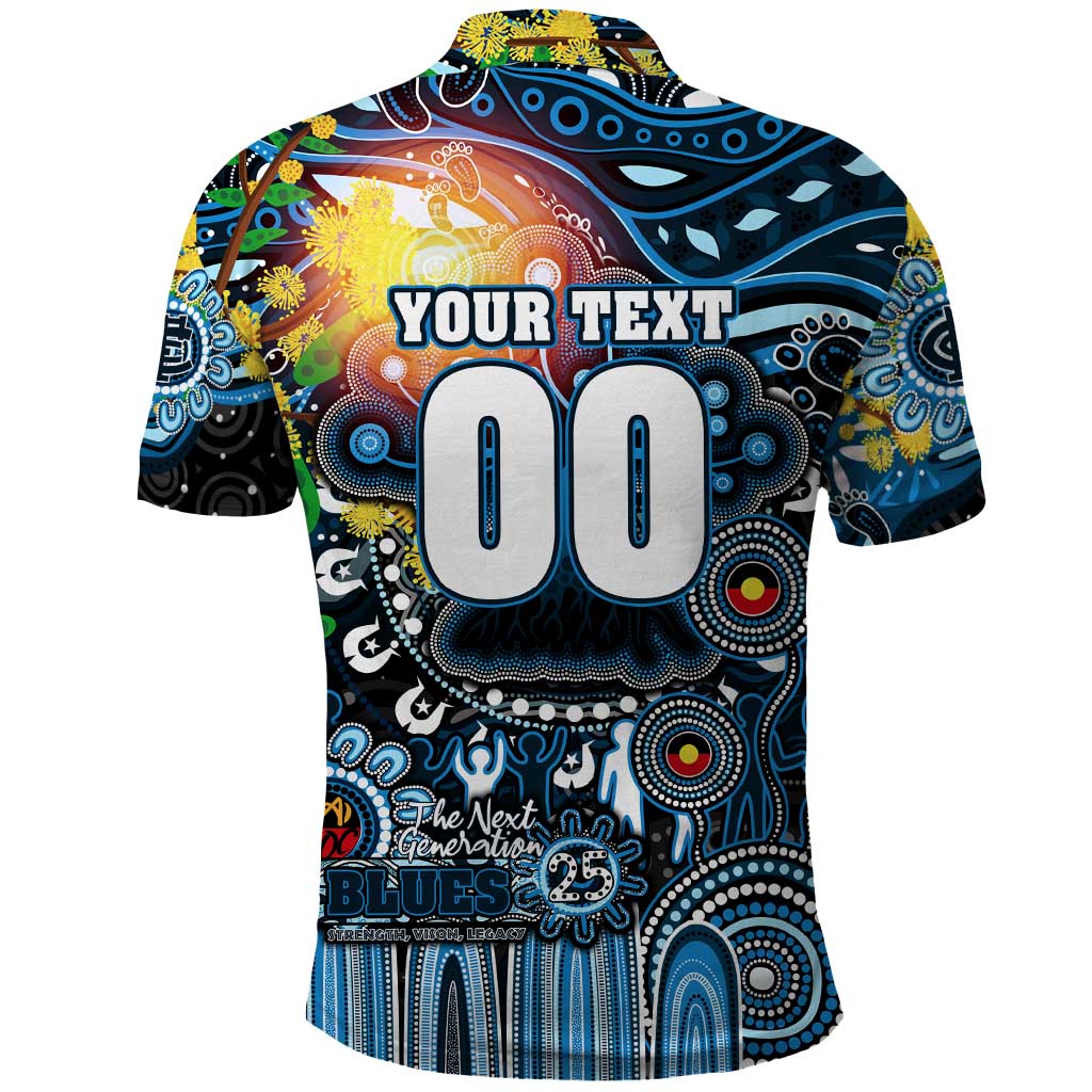 Personalised NAIDOC Week 2025 Blues Football Polo Shirt Aboriginal Dot Painting