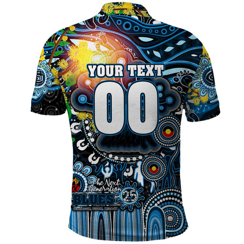Personalised NAIDOC Week 2025 Blues Football Polo Shirt Aboriginal Dot Painting