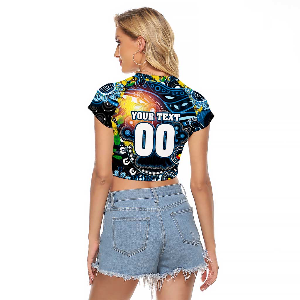 Personalised NAIDOC Week 2025 Blues Football Raglan Cropped T Shirt Aboriginal Dot Painting
