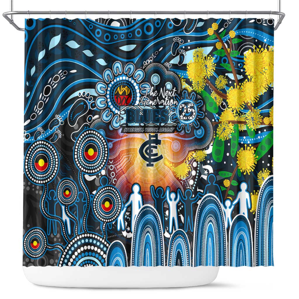 NAIDOC Week 2025 Blues Football Shower Curtain Aboriginal Dot Painting