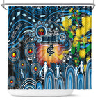 NAIDOC Week 2025 Blues Football Shower Curtain Aboriginal Dot Painting