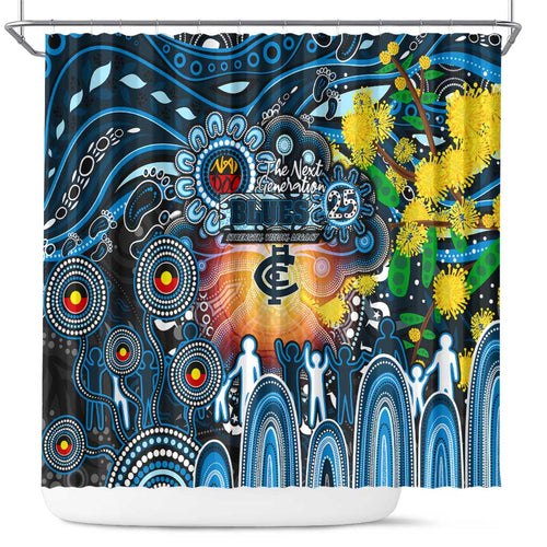 NAIDOC Week 2025 Blues Football Shower Curtain Aboriginal Dot Painting