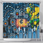 NAIDOC Week 2025 Blues Football Shower Curtain Aboriginal Dot Painting