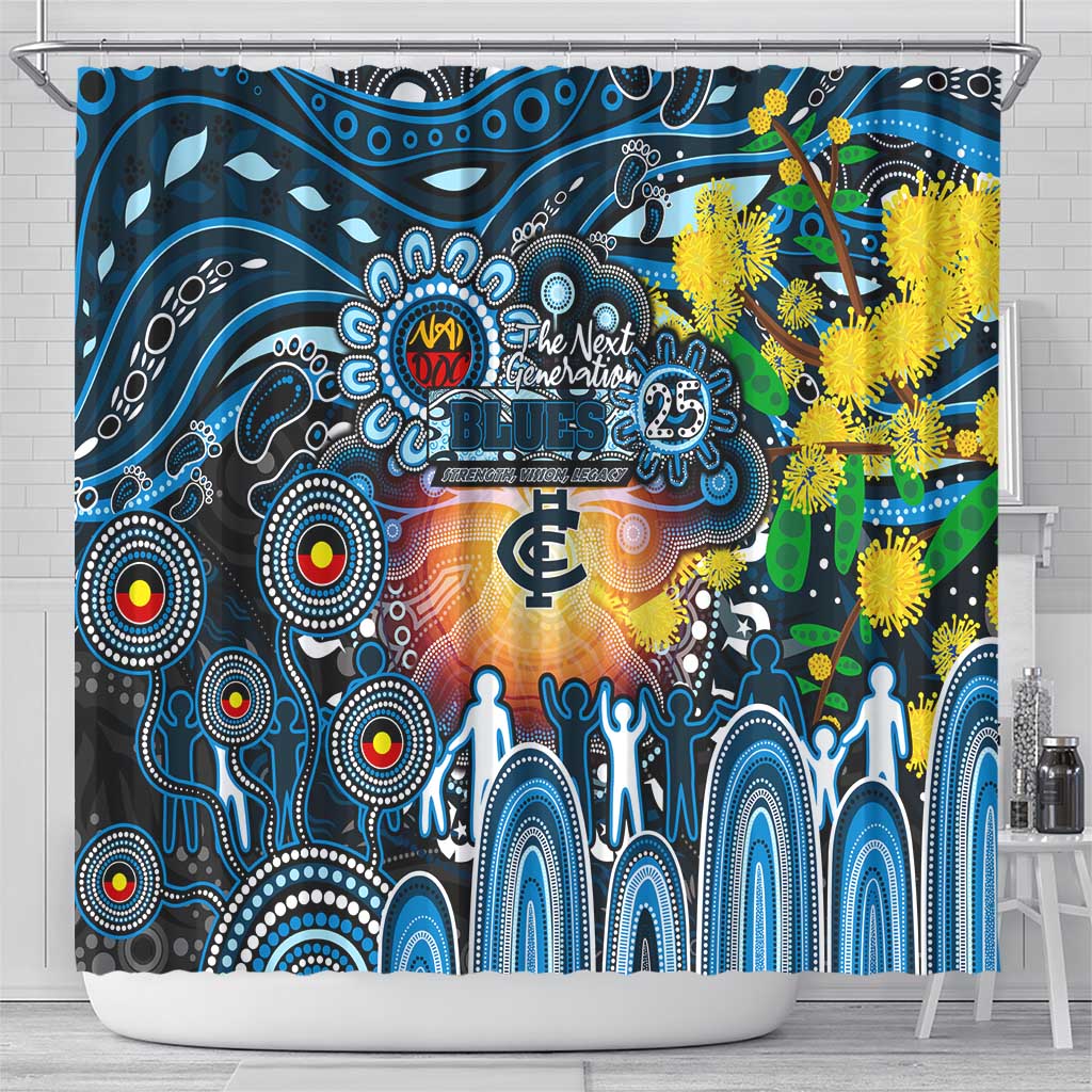 NAIDOC Week 2025 Blues Football Shower Curtain Aboriginal Dot Painting