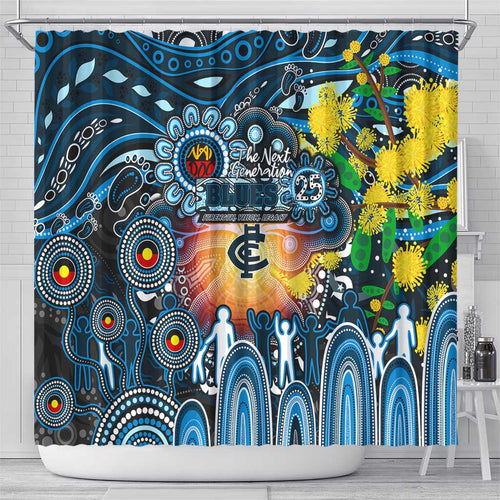 NAIDOC Week 2025 Blues Football Shower Curtain Aboriginal Dot Painting