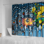 NAIDOC Week 2025 Blues Football Shower Curtain Aboriginal Dot Painting