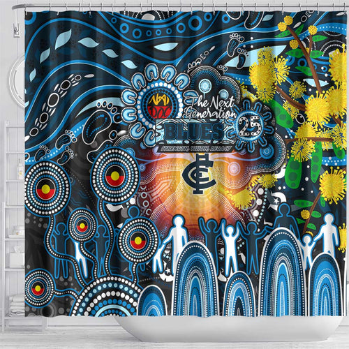 NAIDOC Week 2025 Blues Football Shower Curtain Aboriginal Dot Painting