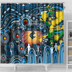 NAIDOC Week 2025 Blues Football Shower Curtain Aboriginal Dot Painting