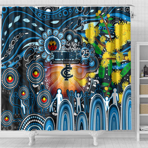 NAIDOC Week 2025 Blues Football Shower Curtain Aboriginal Dot Painting