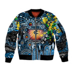 Personalised NAIDOC Week 2025 Blues Football Sleeve Zip Bomber Jacket Aboriginal Dot Painting