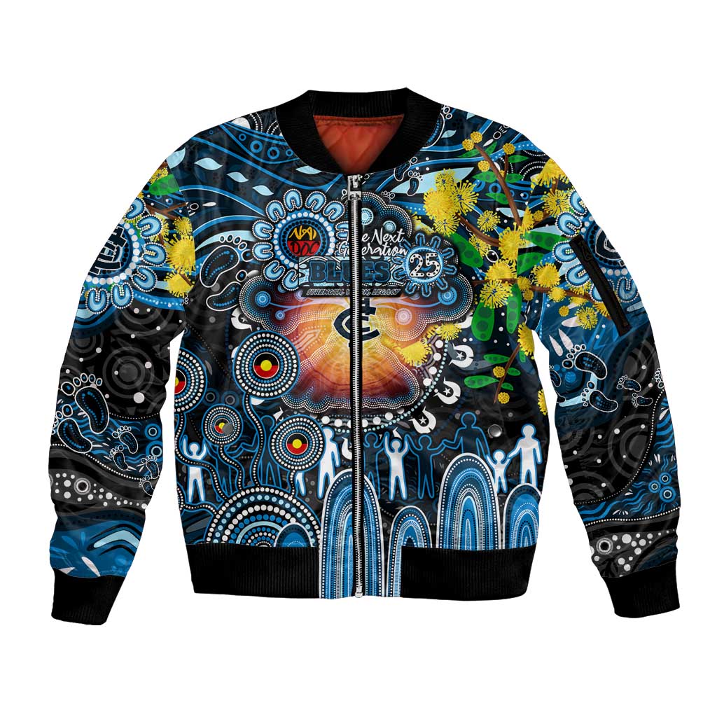 Personalised NAIDOC Week 2025 Blues Football Sleeve Zip Bomber Jacket Aboriginal Dot Painting