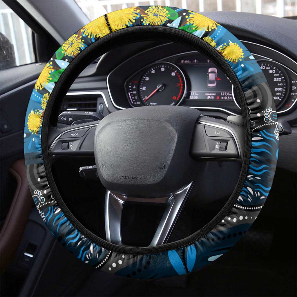NAIDOC Week 2025 Blues Football Steering Wheel Cover Aboriginal Dot Painting