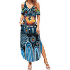 Personalised NAIDOC Week 2025 Blues Football Summer Maxi Dress Aboriginal Dot Painting