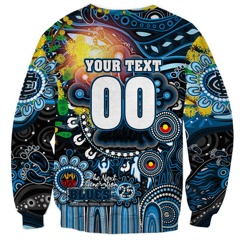 Personalised NAIDOC Week 2025 Blues Football Sweatshirt Aboriginal Dot Painting