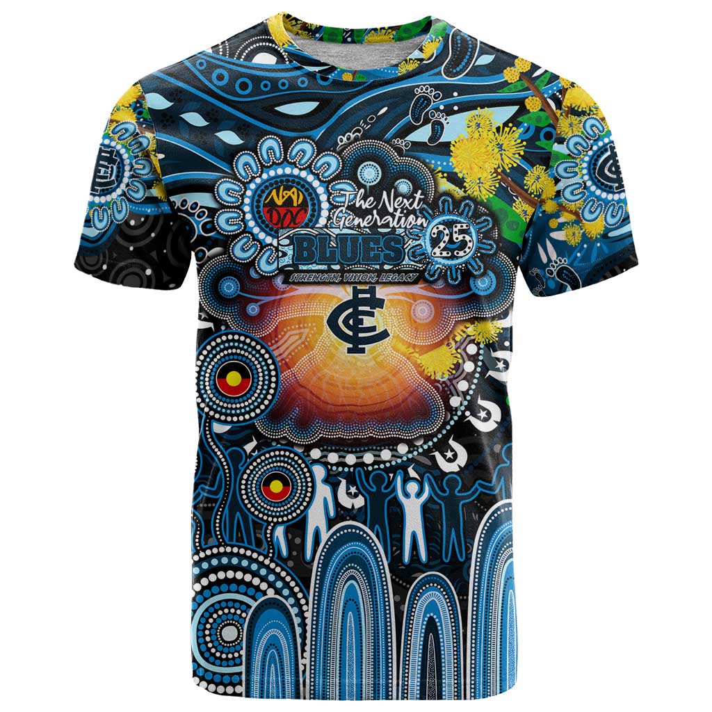 Personalised NAIDOC Week 2025 Blues Football T Shirt Aboriginal Dot Painting