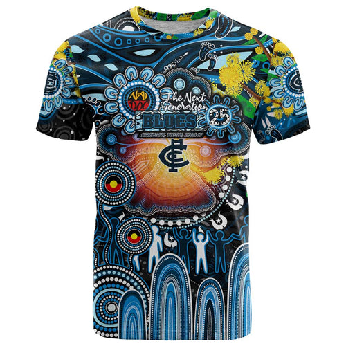 Personalised NAIDOC Week 2025 Blues Football T Shirt Aboriginal Dot Painting
