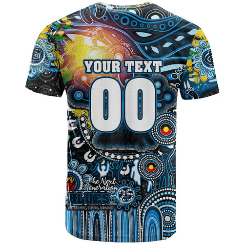 Personalised NAIDOC Week 2025 Blues Football T Shirt Aboriginal Dot Painting