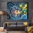 NAIDOC Week 2025 Blues Football Tapestry Aboriginal Dot Painting